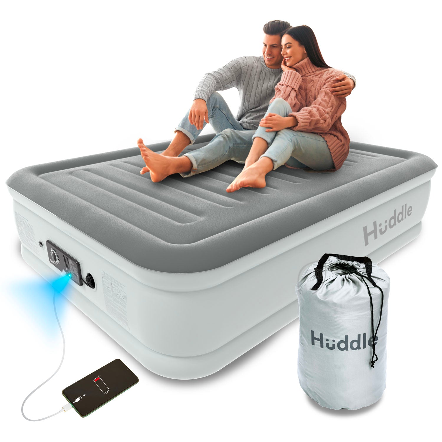 <tc>Huddle</tc> Matelas gonflable jamais dégonflé avec pompe double brevetée - <tc>Double</tc>