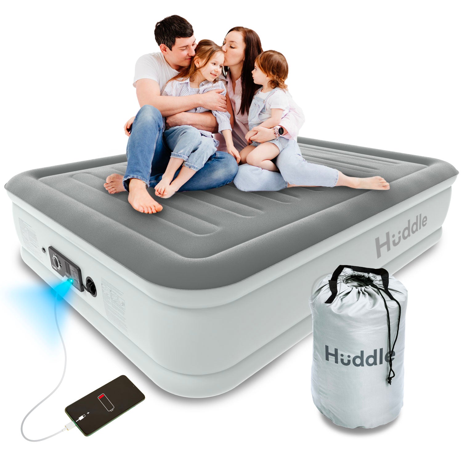 Huddle Luxus-Luftmatratze mit patentierter Doppel-Pumpe, die nie an Luft verliert - King