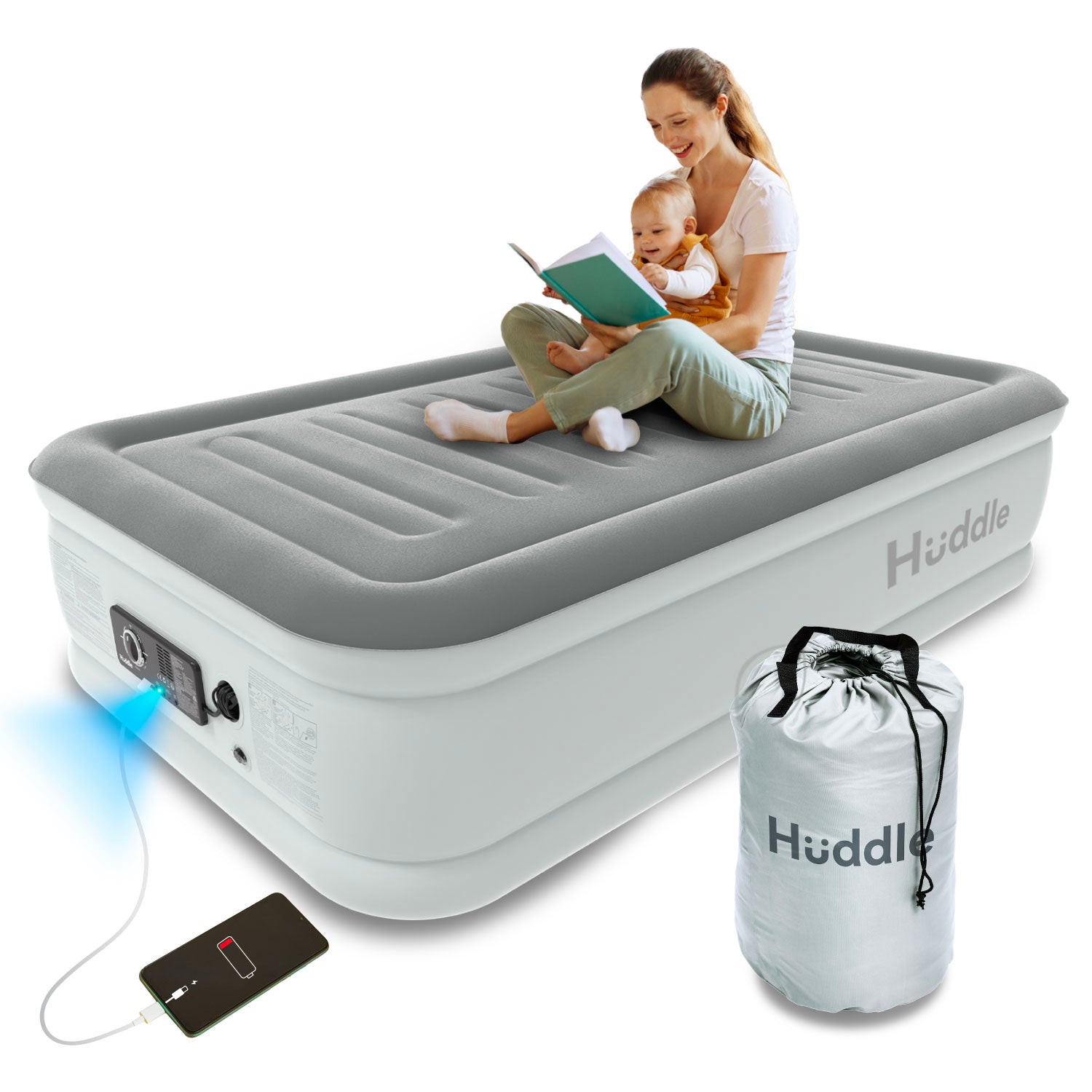 Huddle Matelas pneumatique de luxe sans dégonflage avec pompe double brevetée - Single