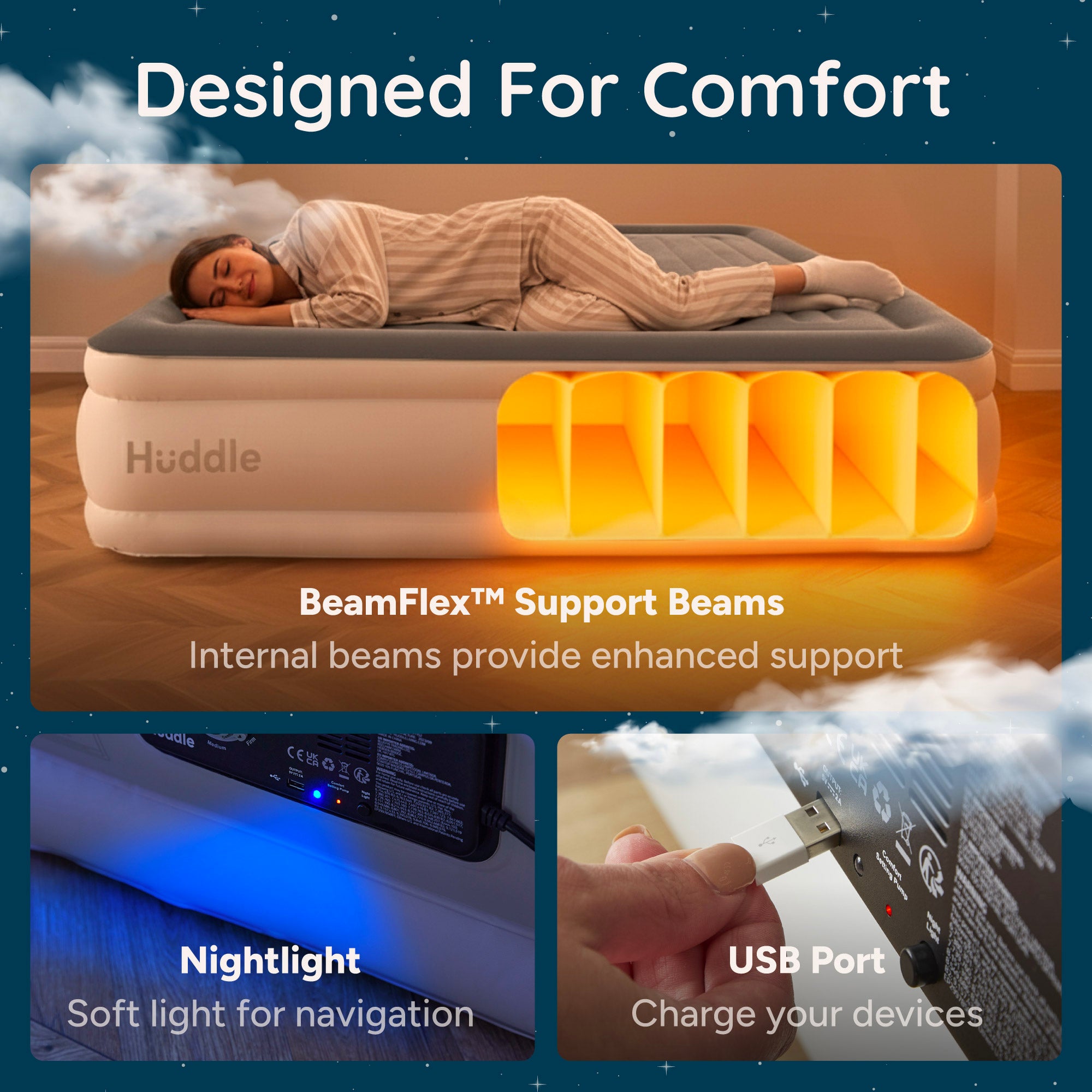 Huddle Never Deflate™ Luftmatratze mit patentierter Doppelpumpe- King