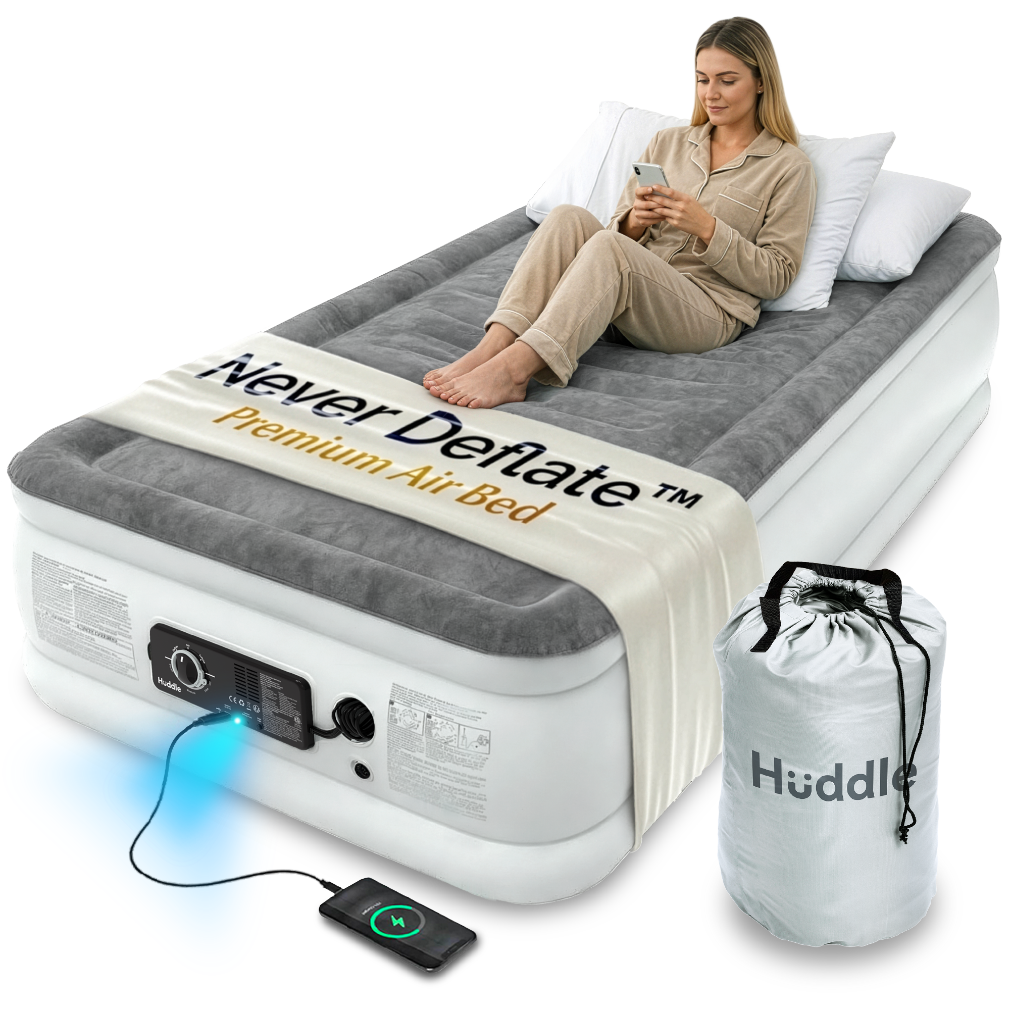 Never Deflate™ Air Mattress with Patented Dual Pump - Single