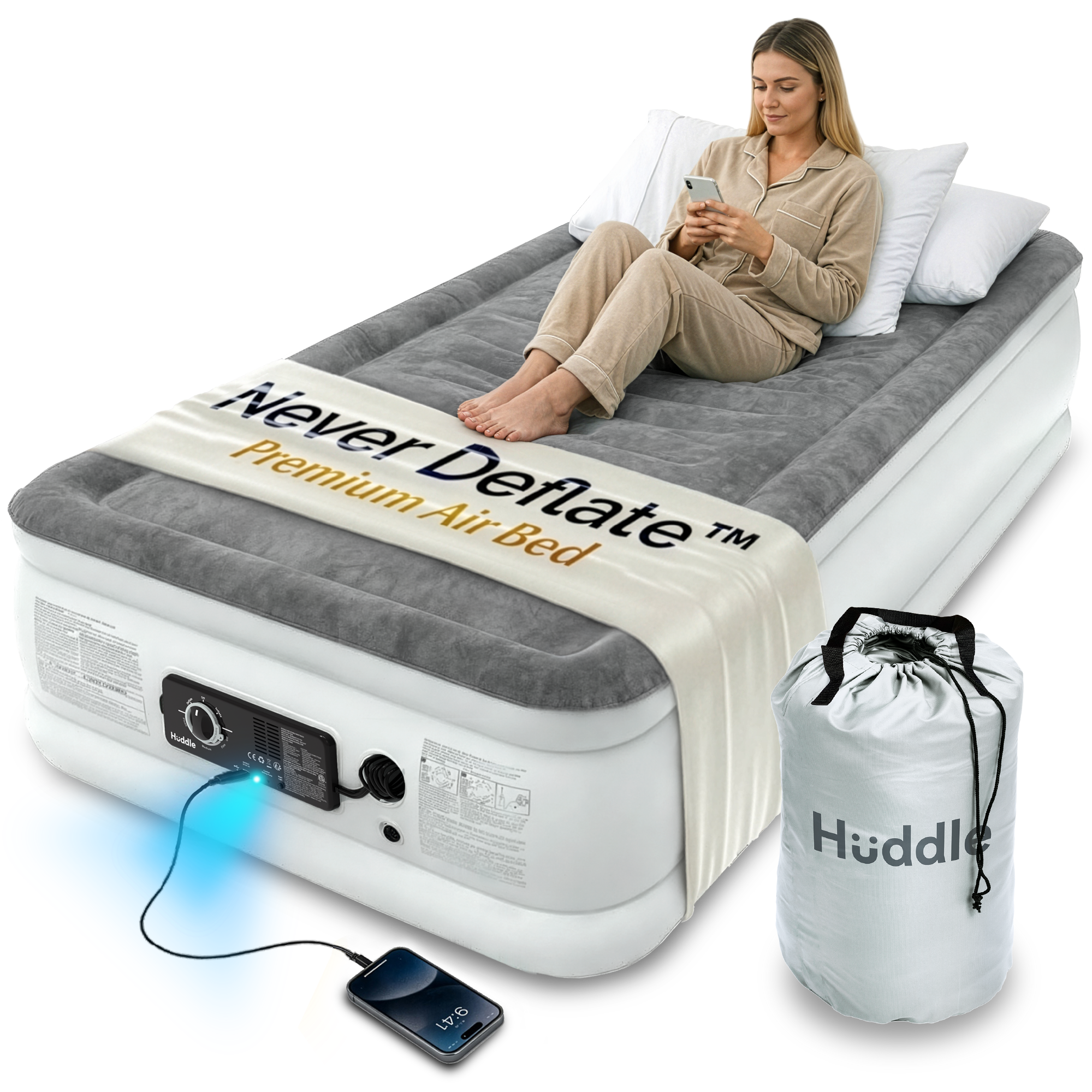 Never Deflate™ Air Mattress with Patented Dual Pump - Single