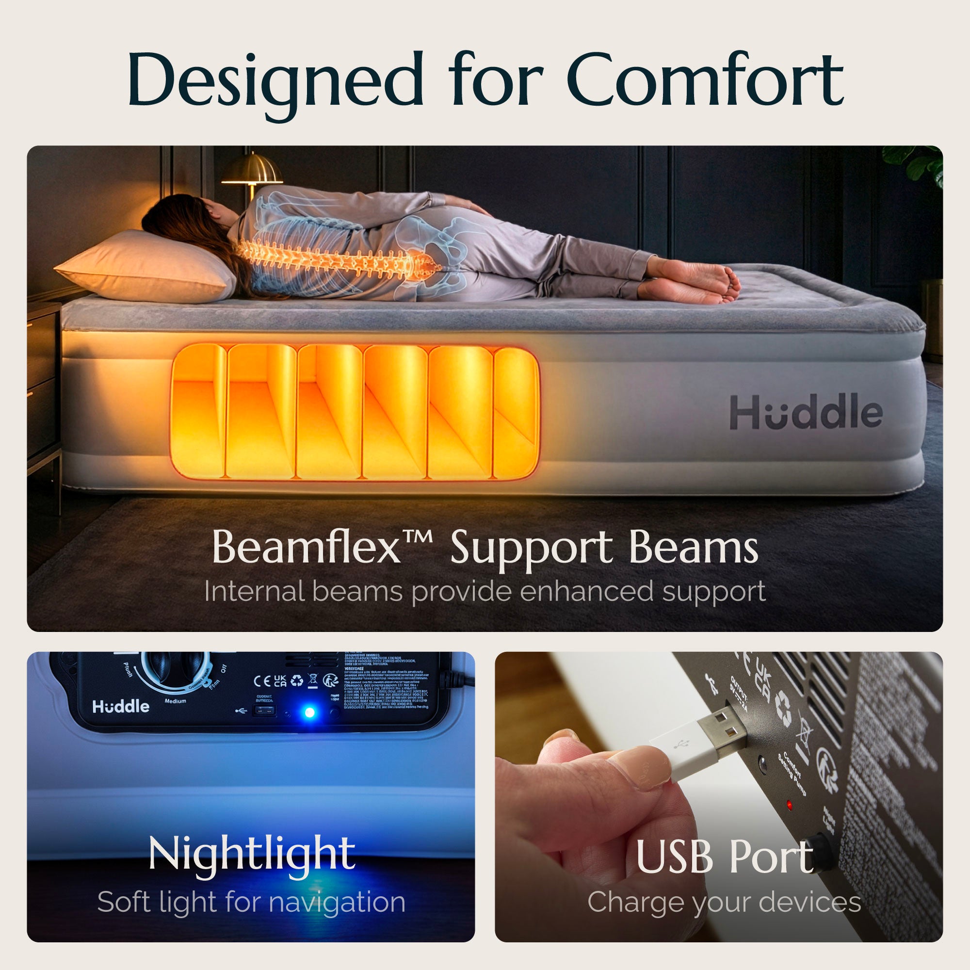 Huddle Never Deflate™ luchtmatras met gepatenteerde dubbele pomp - Super King