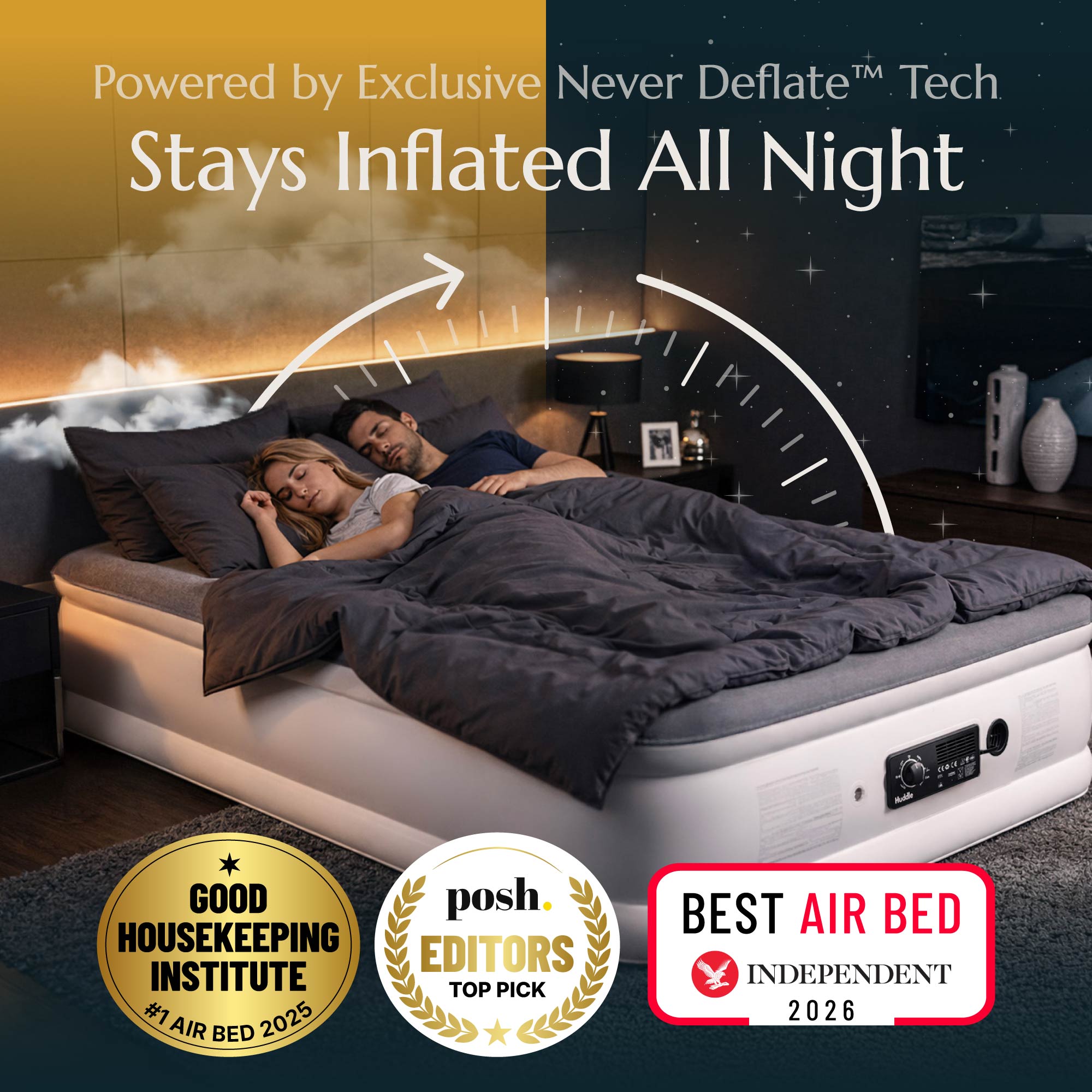 Huddle Never Deflate™ luchtmatras met gepatenteerde dubbele pomp - Super King