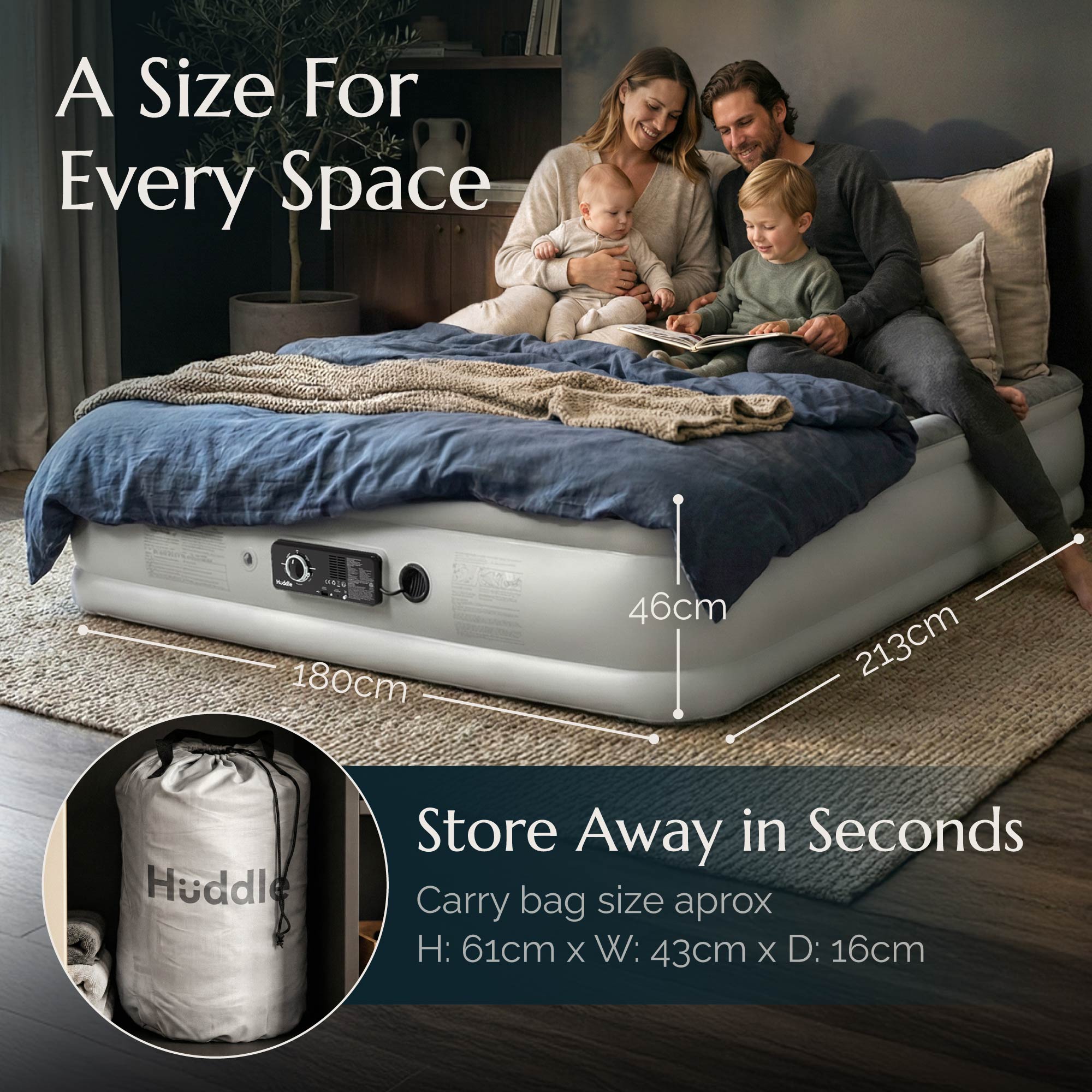 Huddle Never Deflate™ luchtmatras met gepatenteerde dubbele pomp - Super King