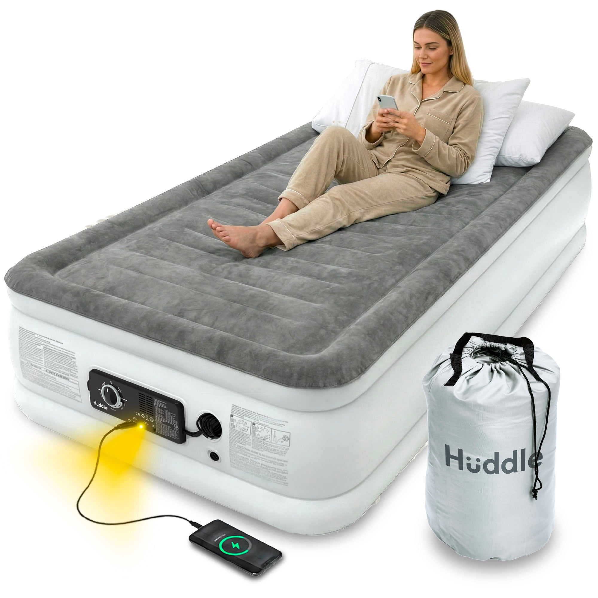 Huddle Never Deflate™ Air Mattress with Patented Dual Pump - Single