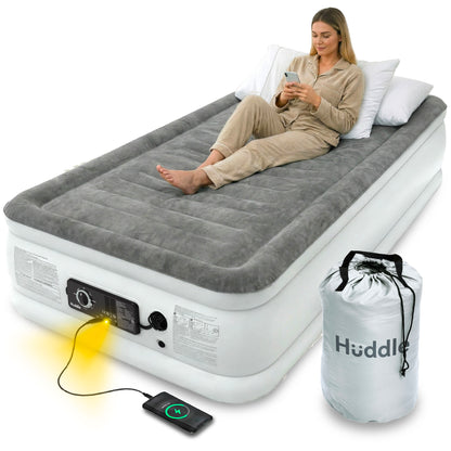 <tc>Huddle</tc> Matelas gonflable jamais dégonflé avec pompe double brevetée - <tc>Single</tc>