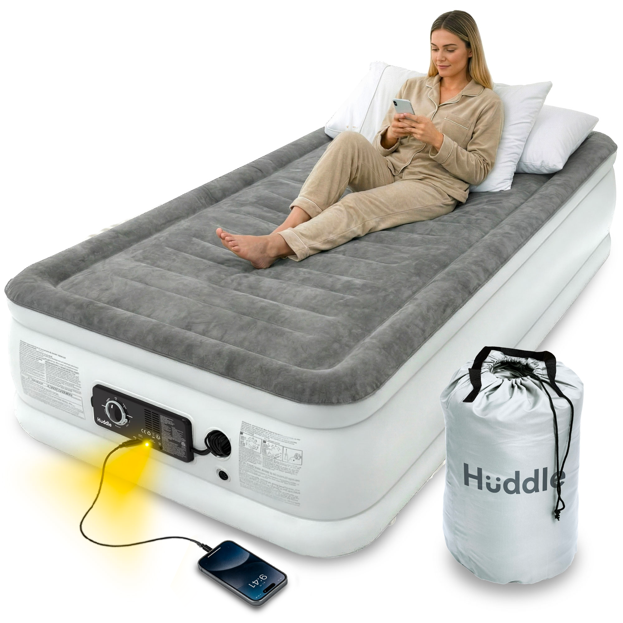Huddle Never Deflate™ Air Mattress with Patented Dual Pump - Single