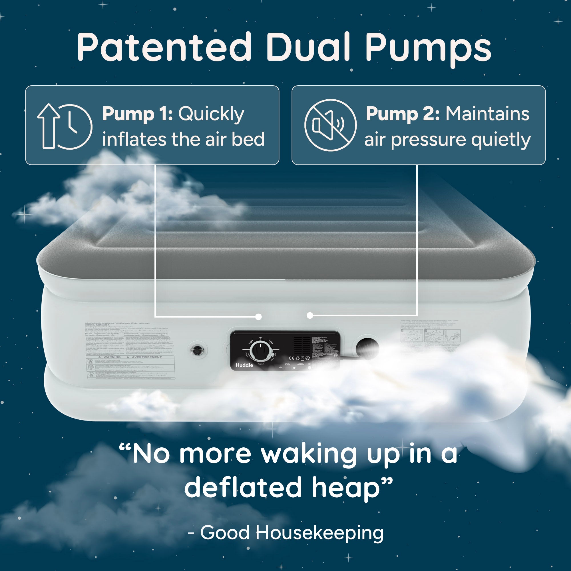 Never Deflate Air Mattress with Patented Dual Pump - Double