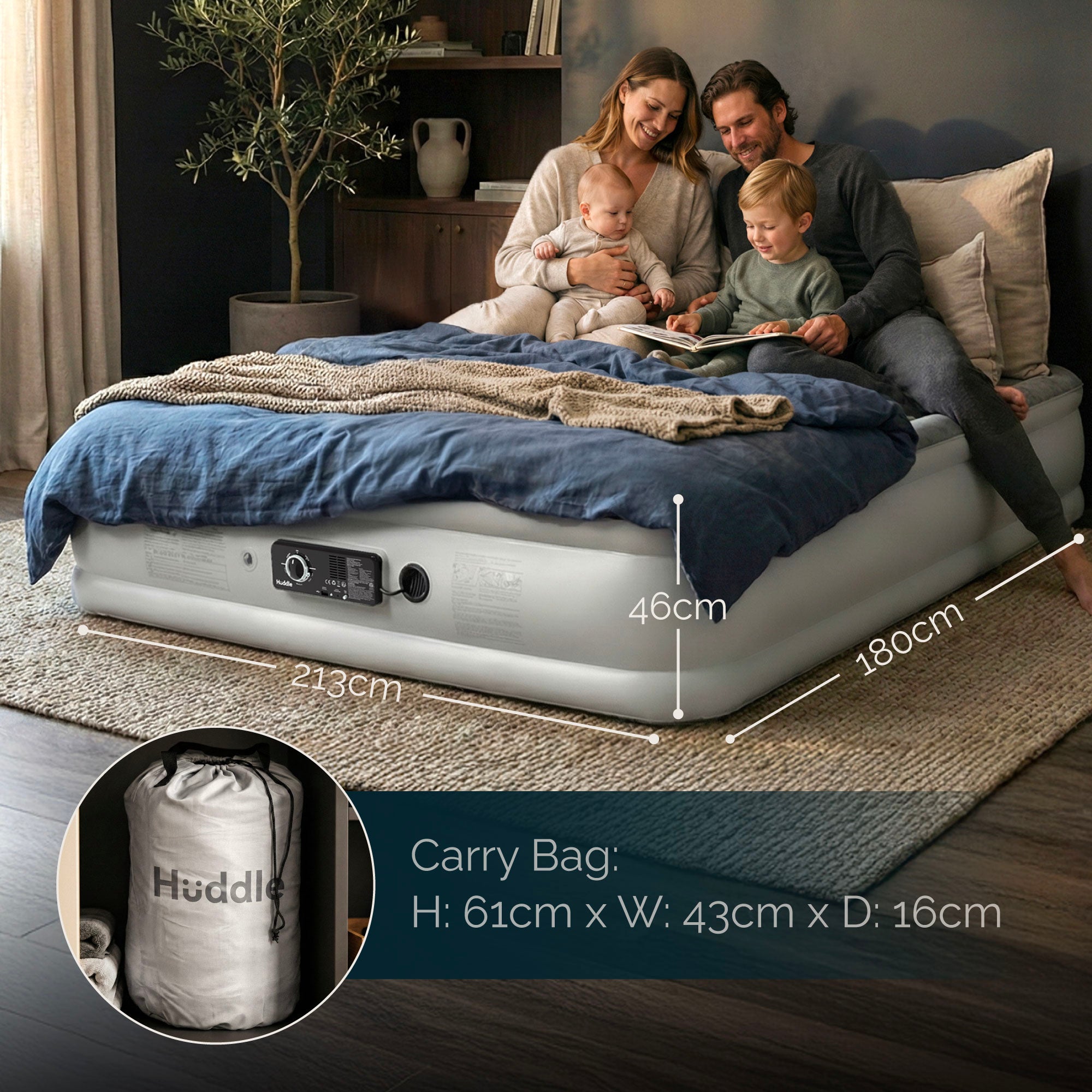 Huddle Never Deflate™ Air Mattress with Patented Dual Pump - Super King